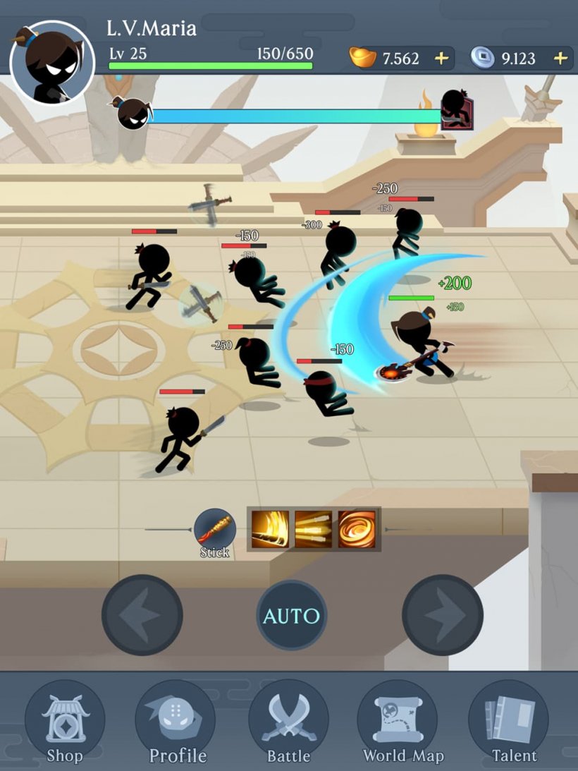 Idle Stickman游戏截图：武侠棍人攻击大量敌人