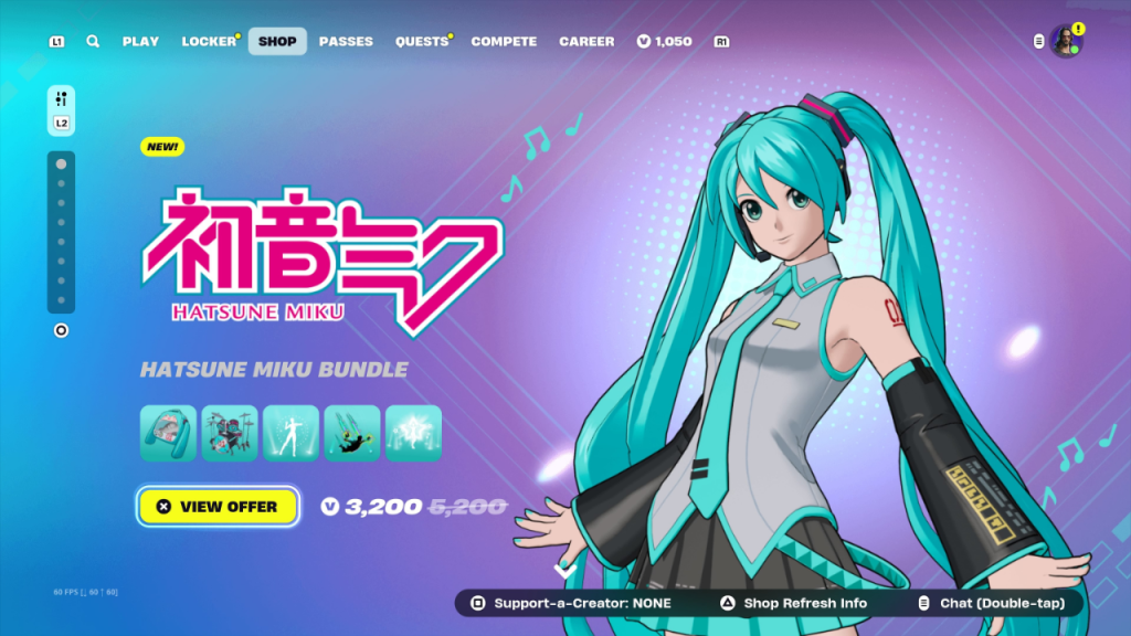 Hatsune Miku items in the Fortnite Item Shop