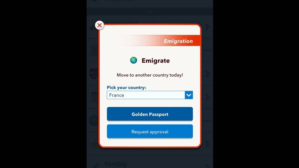 Memilih lokasi emigrasi di bitlife