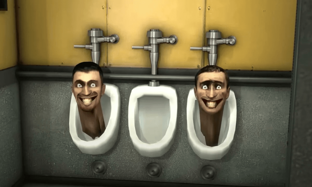 Heads emerging from a urinal in a *Skibidi Toilet* scene