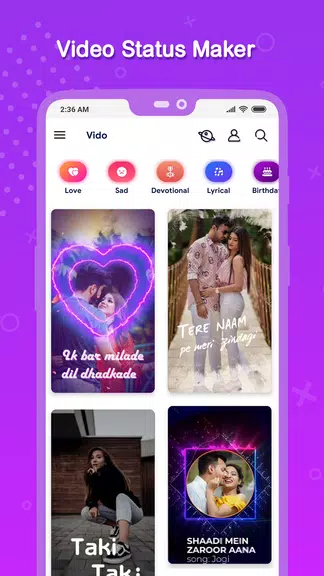 Vido : Video Status Maker ဖန်သားပြင်ဓာတ်ပုံ 0