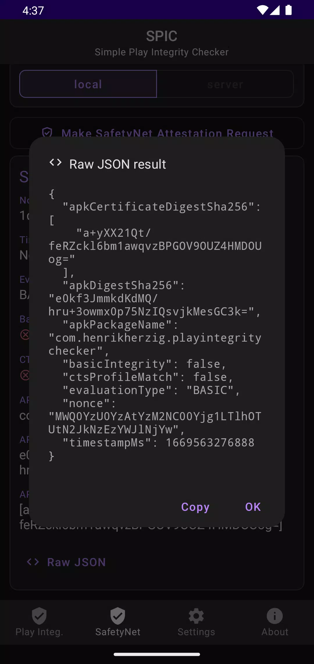 Schermata SPIC - Play Integrity Checker 1