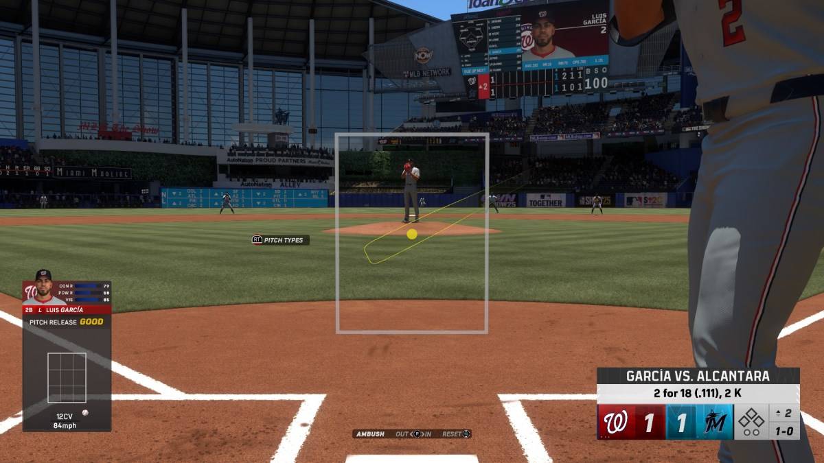 Луис Гарсия на тарелке в рамках статьи о лучших настройках ударов в MLB The Show 25.