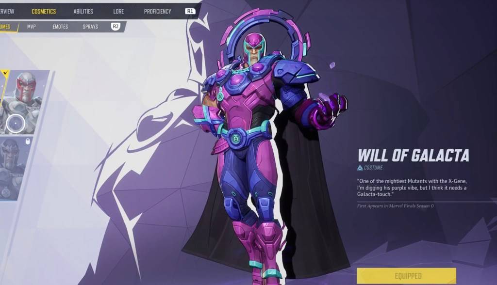 Magneto nella sua volontà di Galacta Skin nel menu di selezione