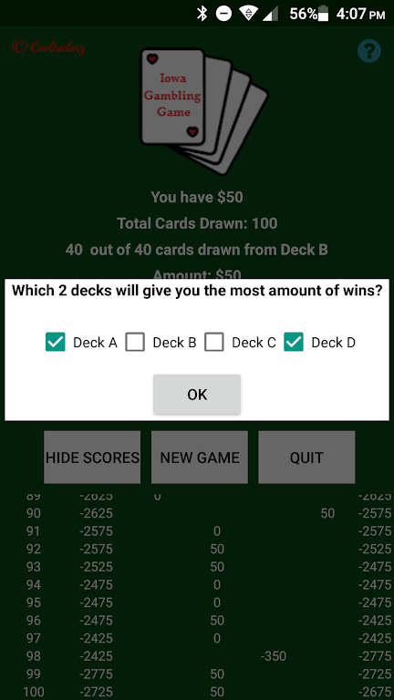Iowa Gambling Game: Decision Making With Cards Скриншот 2