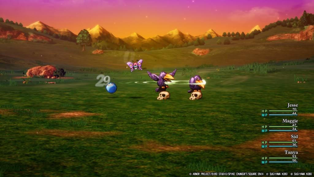 The party uses a boomerang to attack enemies  in Dragon Quest III: HD-2D Remake.