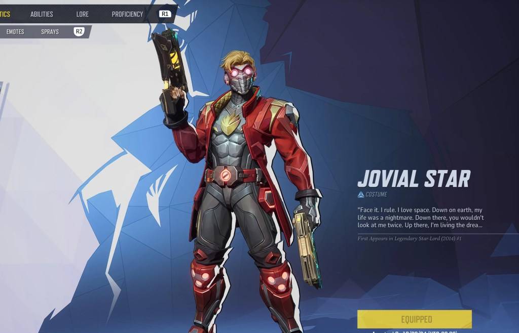 Star-Lord in his Jovial Star skin on the selection menu