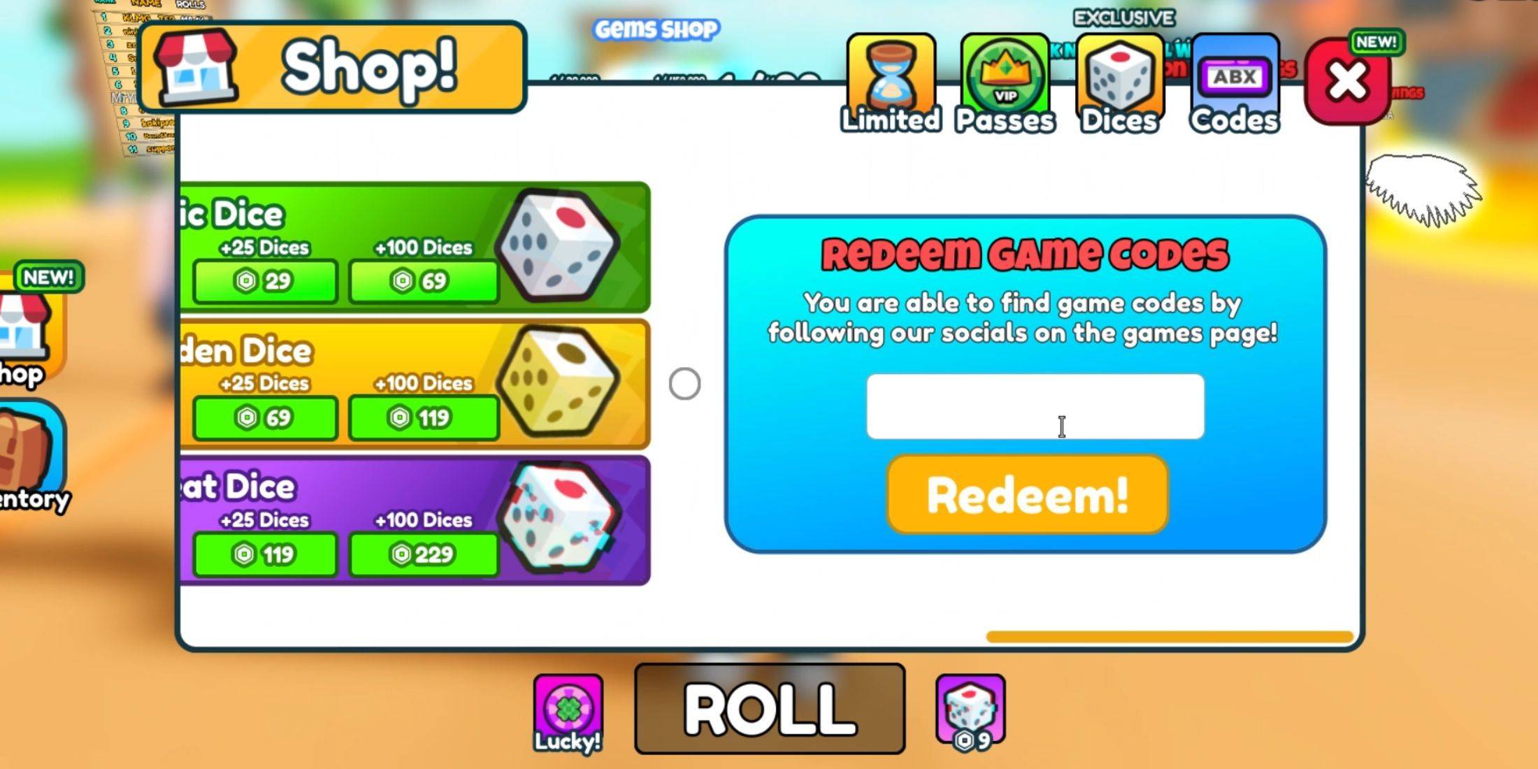 Redeeming Codes Screenshot