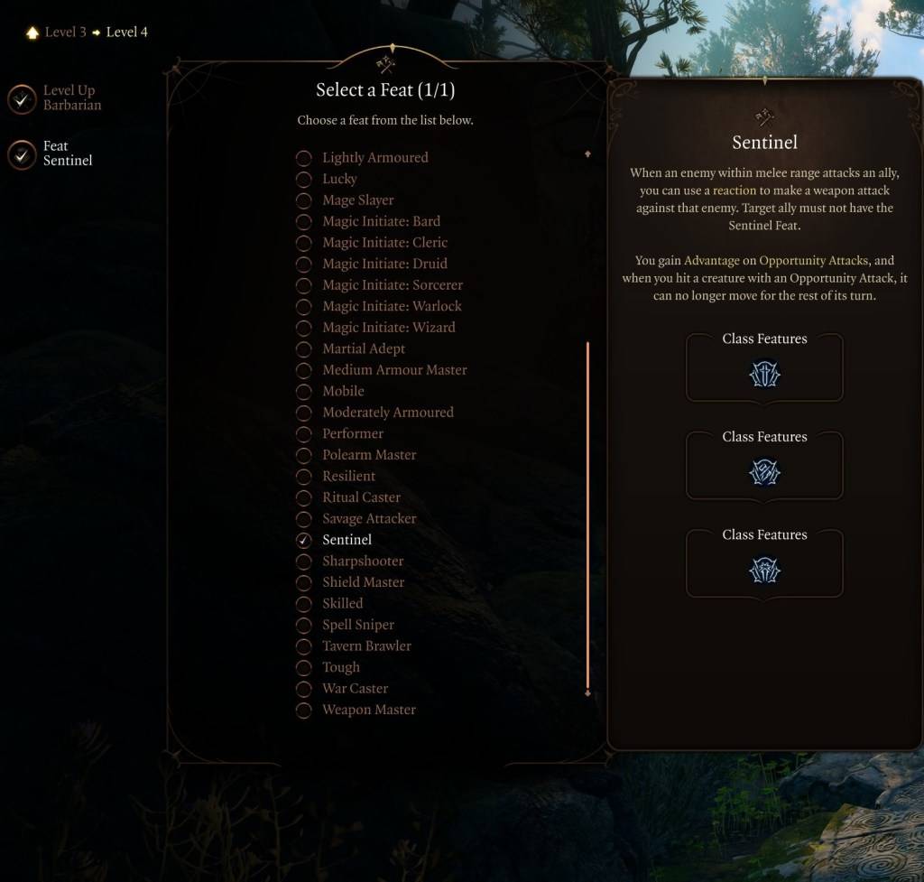 The Sentinel feat in Baldur's Gate 3.
