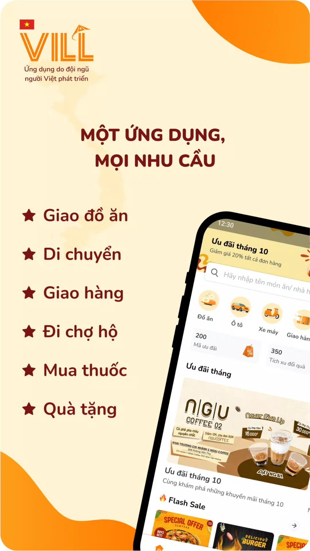 VILL: Đồ ăn, Giao hàng, Gọi xe Screenshot 0