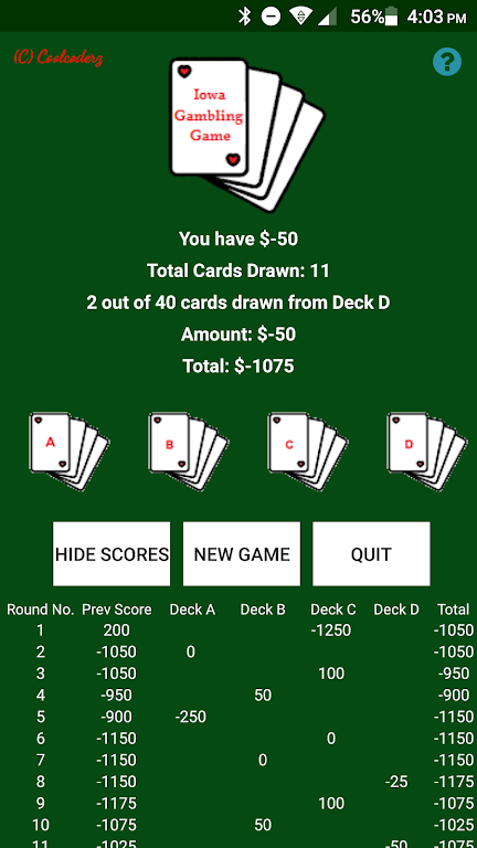 Iowa Gambling Game: Decision Making With Cards Скриншот 0