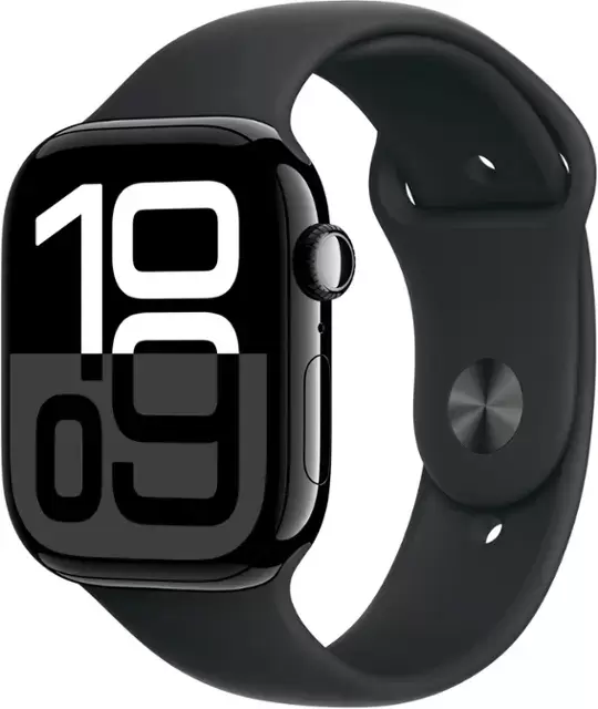 Apple Watch Series 10 (GPS) Kes aluminium 46mm dengan Black Sport Band - M/L - Jet Black - (2024)