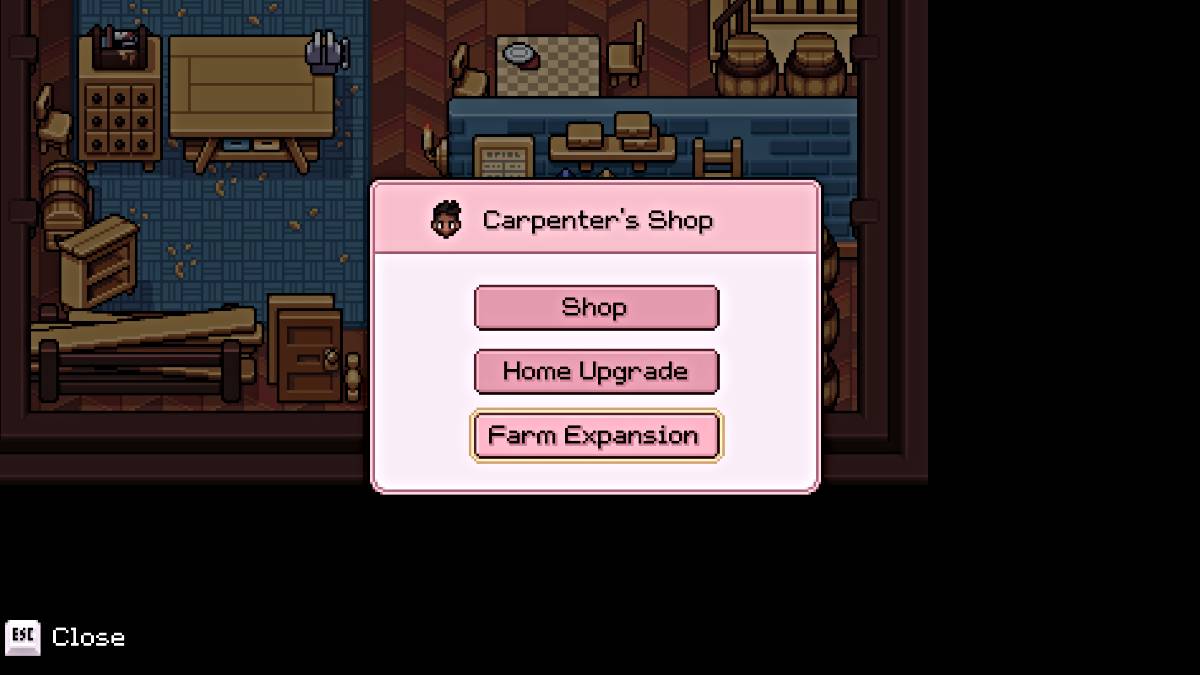 Carpenter Shop menu in Fields of Mistria