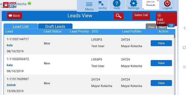 Schermata HDFC Life mSD Sales 2